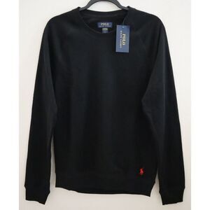 Polo Ralph Lauren PK56HF Men's Sz S Black Brushed Fleece Raglan Crew Sweatshirt